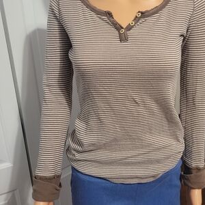 Casual Striped Button Down Shirt - Brown